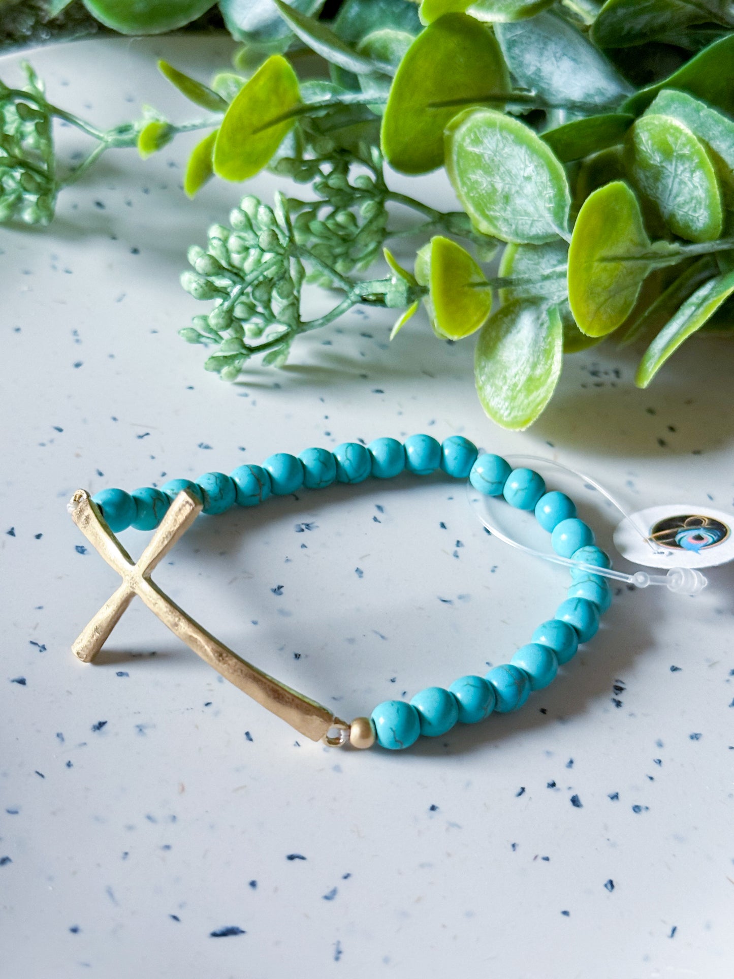 Beaded Cross Bracelet (Turquoise)