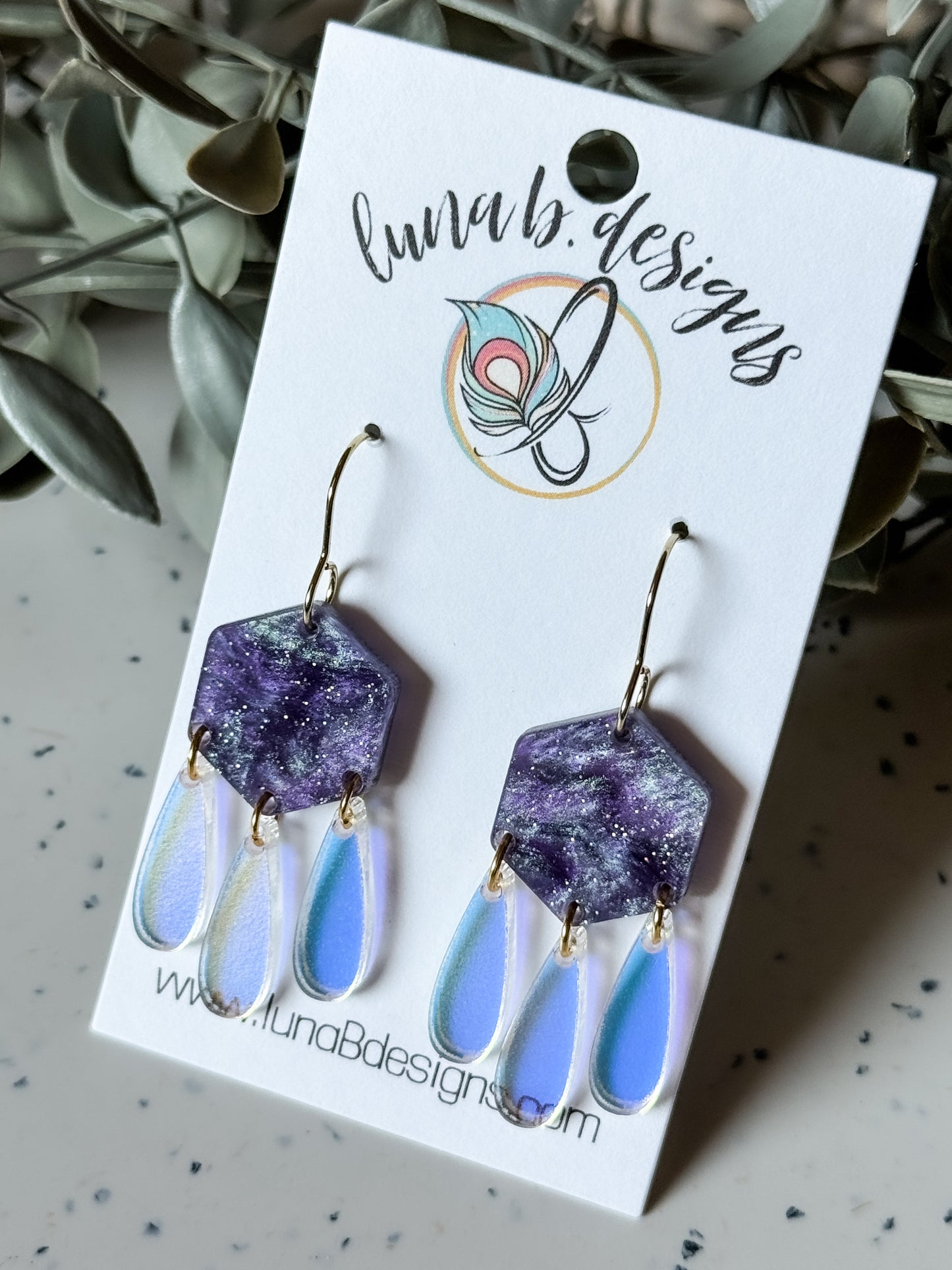 Blue Marble Hexagon w/ Iridescent Drops