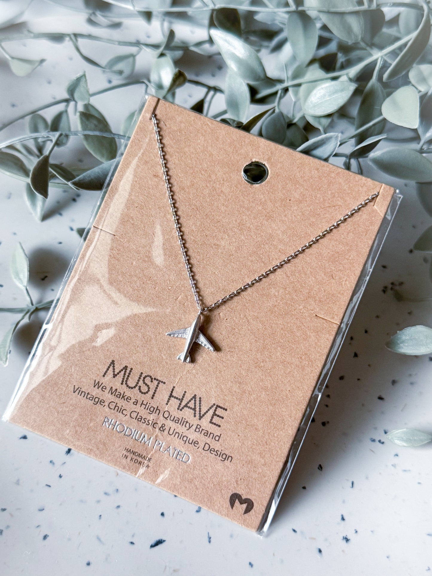 Airplane Necklace - Rhodium Plated (16”)