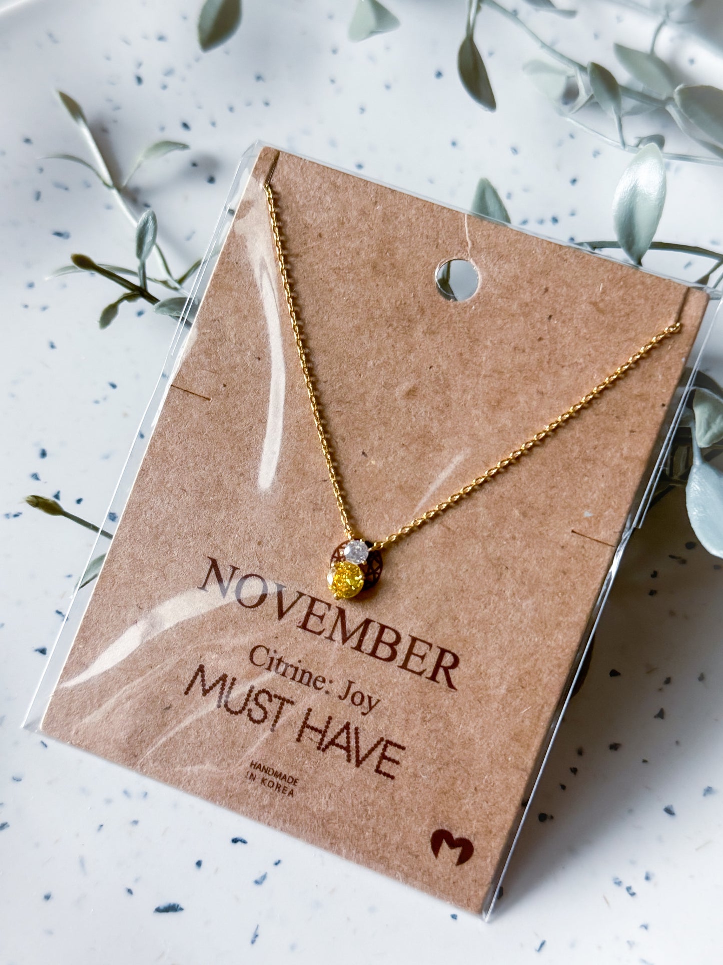 November Birthstone Necklace - Gold Dipped (16”)