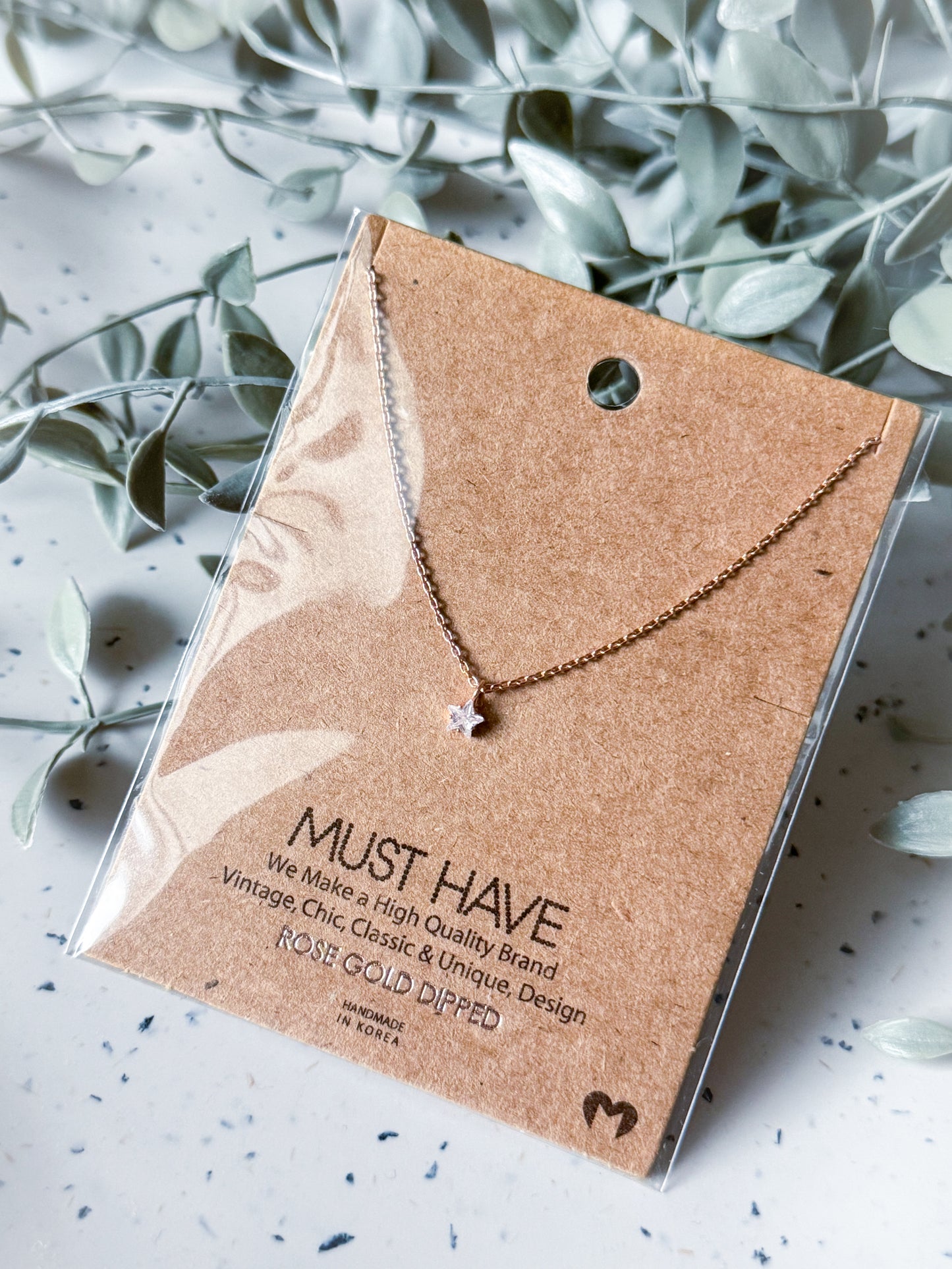 Mini Star Necklace - Rose Gold Dipped (16”)
