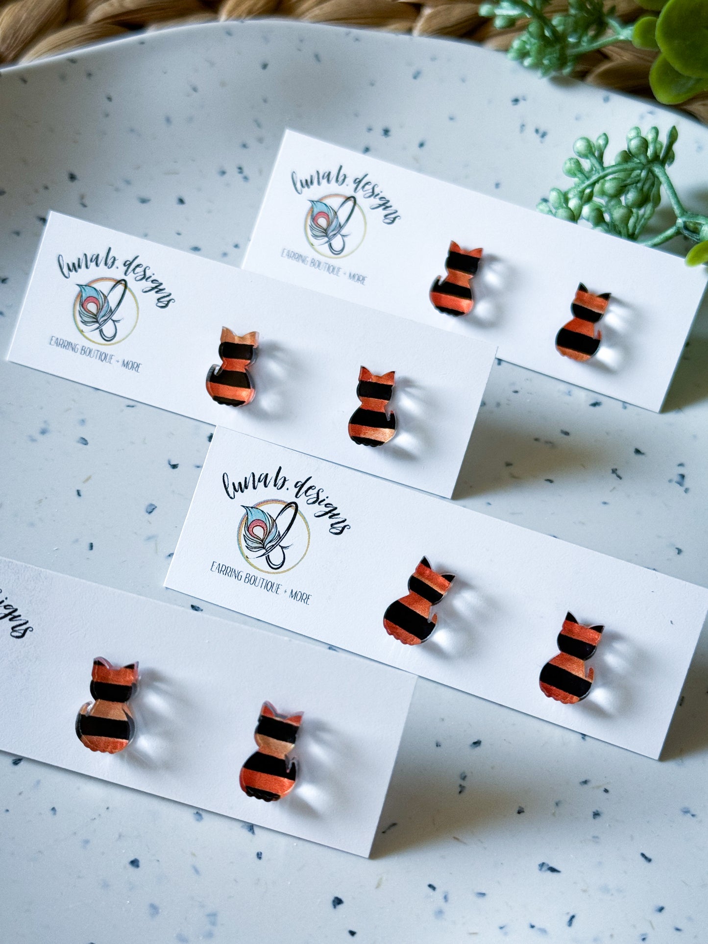 Fall: Cat Studs - Black & Orange Stripe