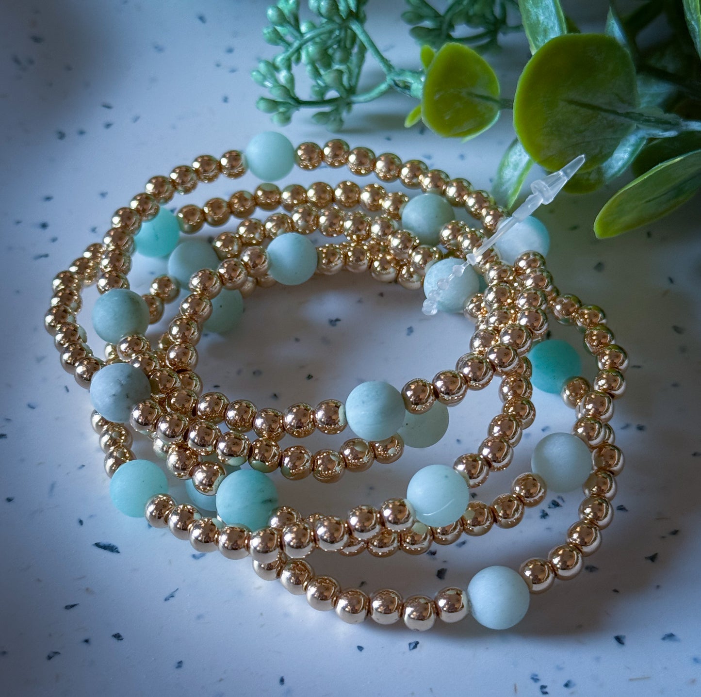 Amazonite/Gold Bracelet Set