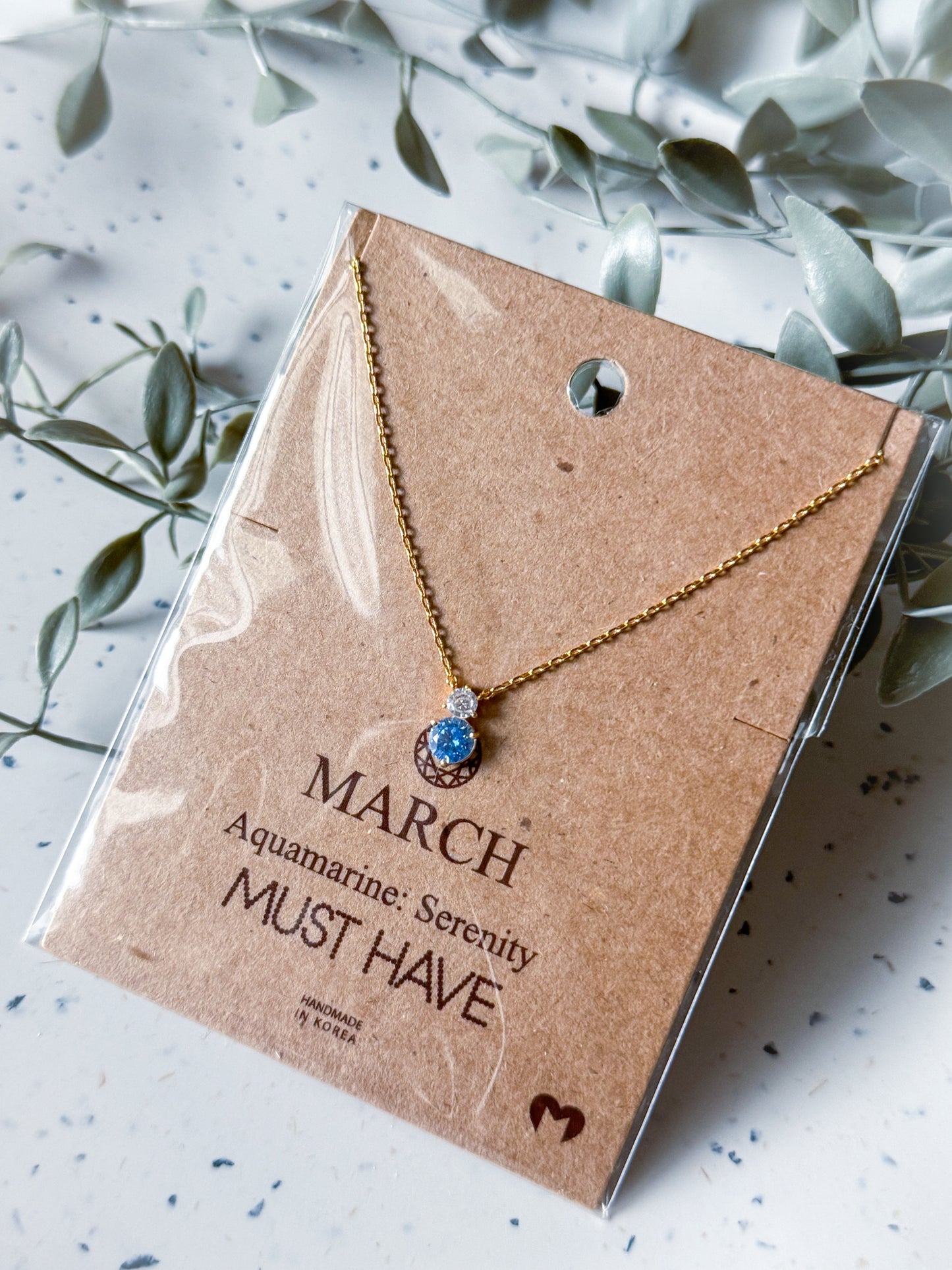 March Birthstone Necklace - Gold Dipped (16”)