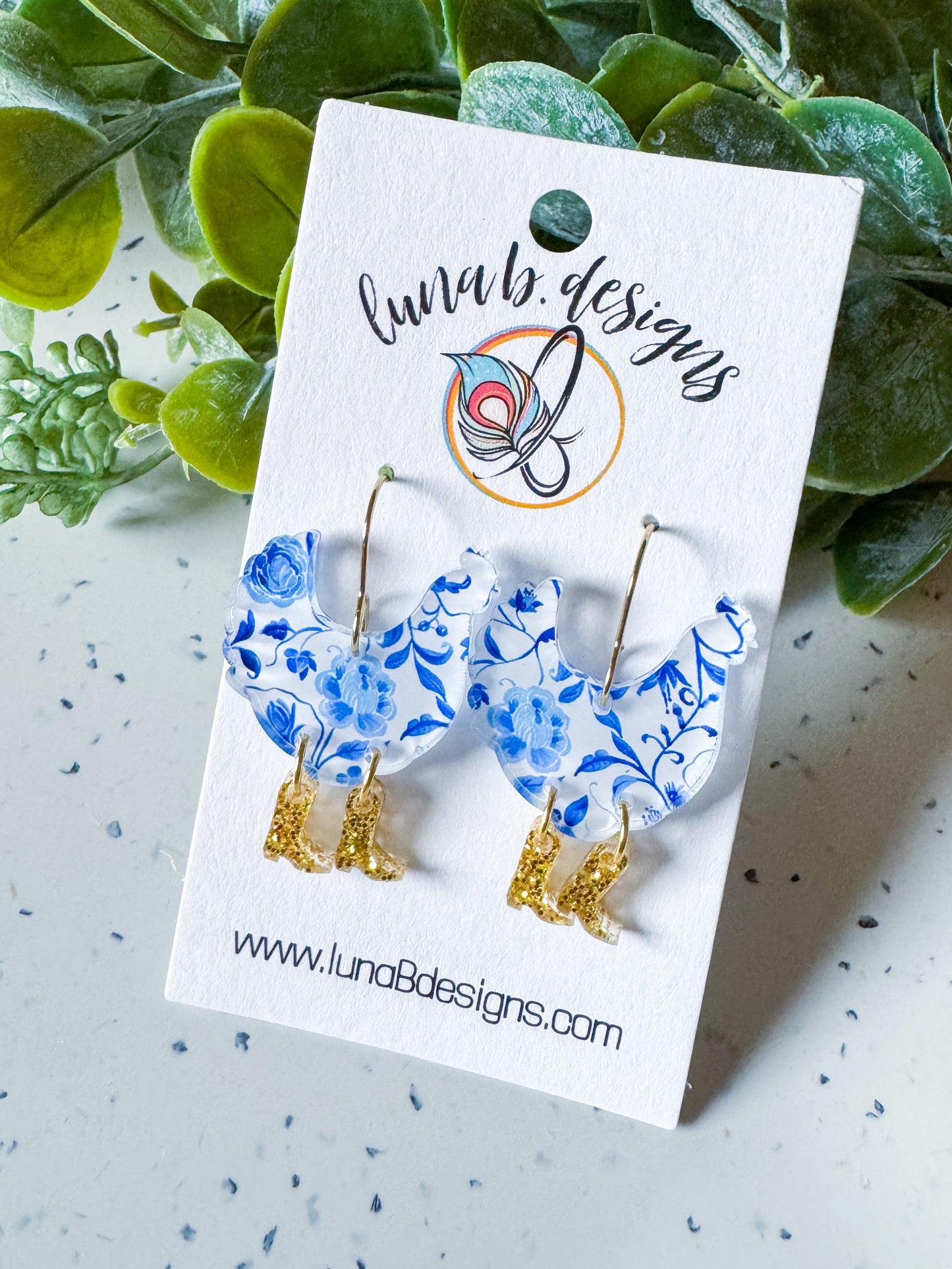 Floral Friends: Blue+White Floral Chicken w/ Boots