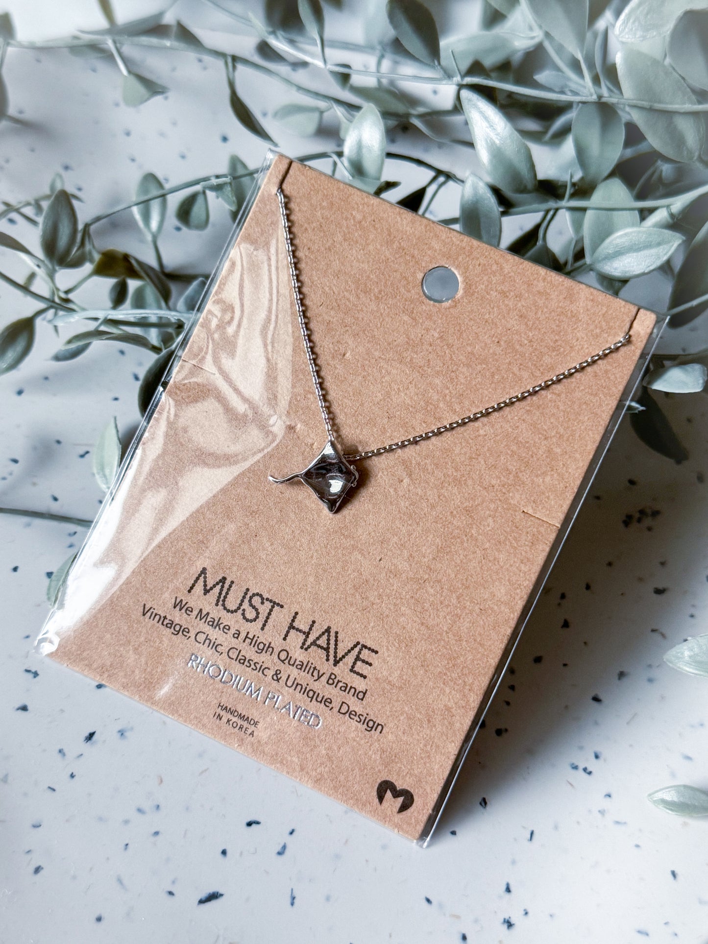 Stingray Necklace - Rhodium Plated (16”)