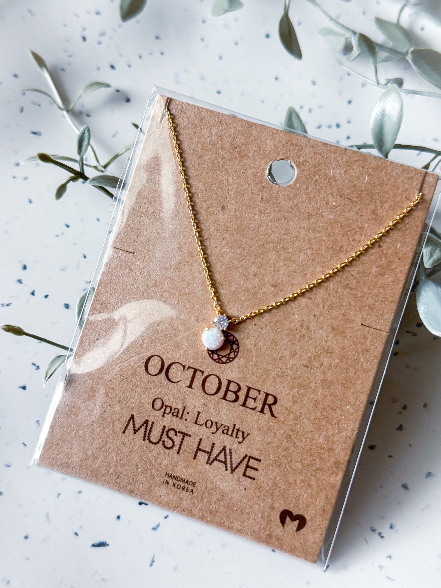 October Birthstone Necklace - Gold Dipped (16”)