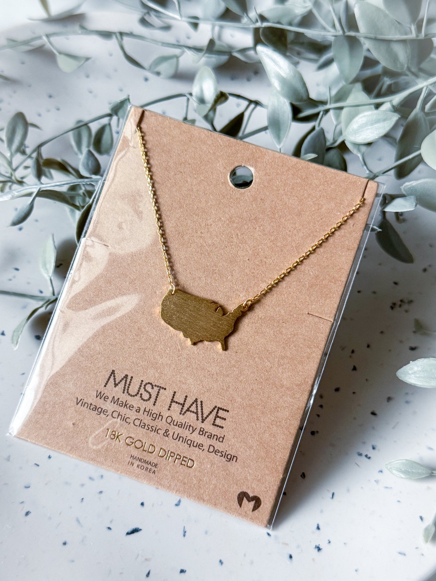 USA Necklace - Gold Dipped (16”)