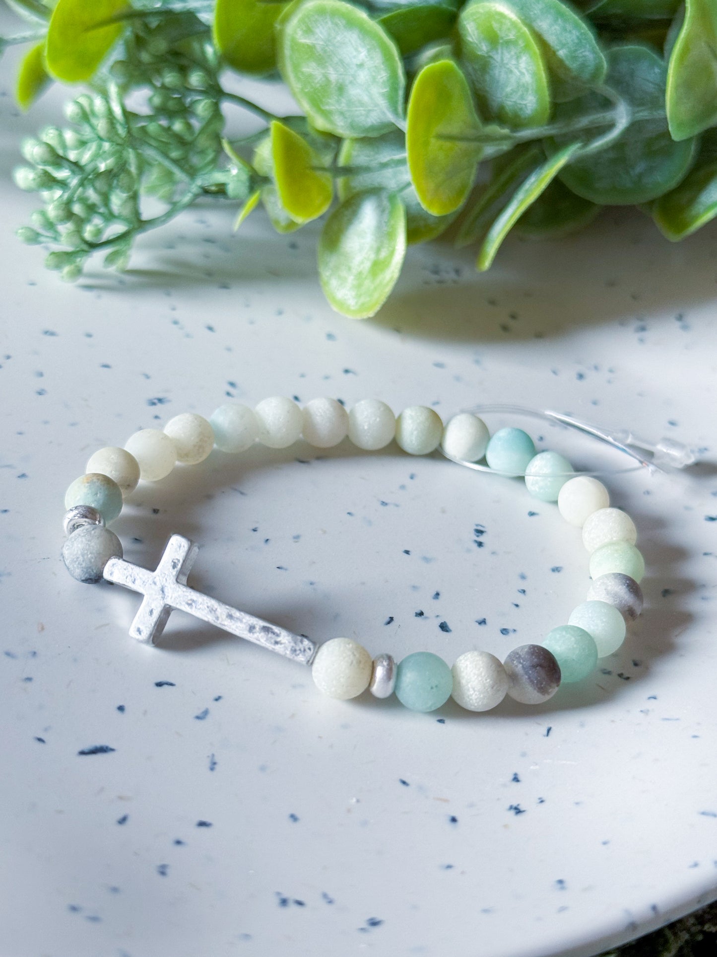 Cross Bracelet - Amazonite/Silver