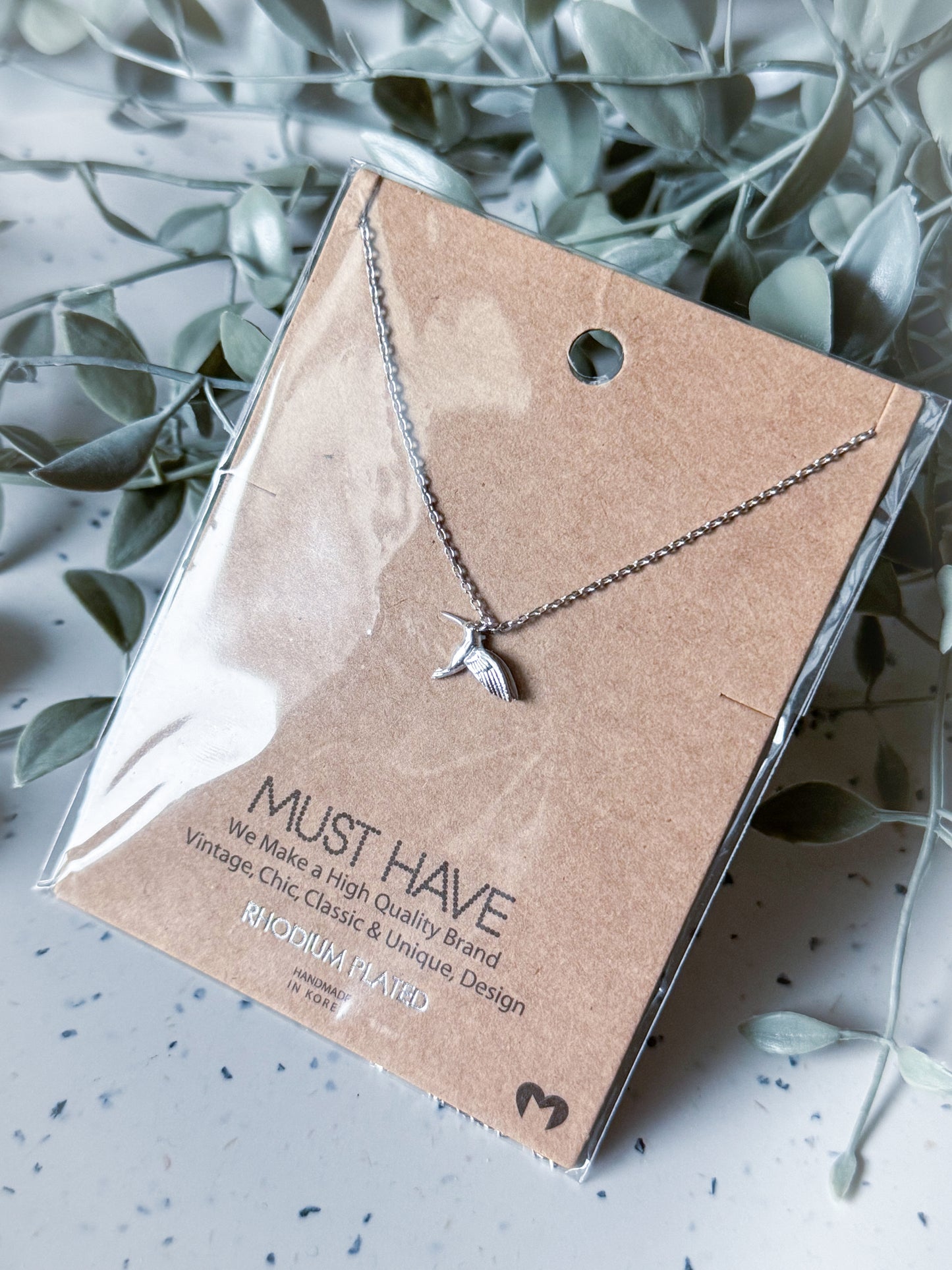 Hummingbird Necklace - Rhodium Plated (16”)