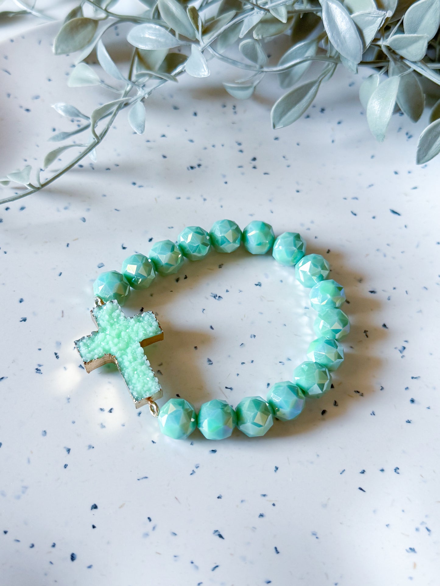 Druzy Cross Bracelet - Mint