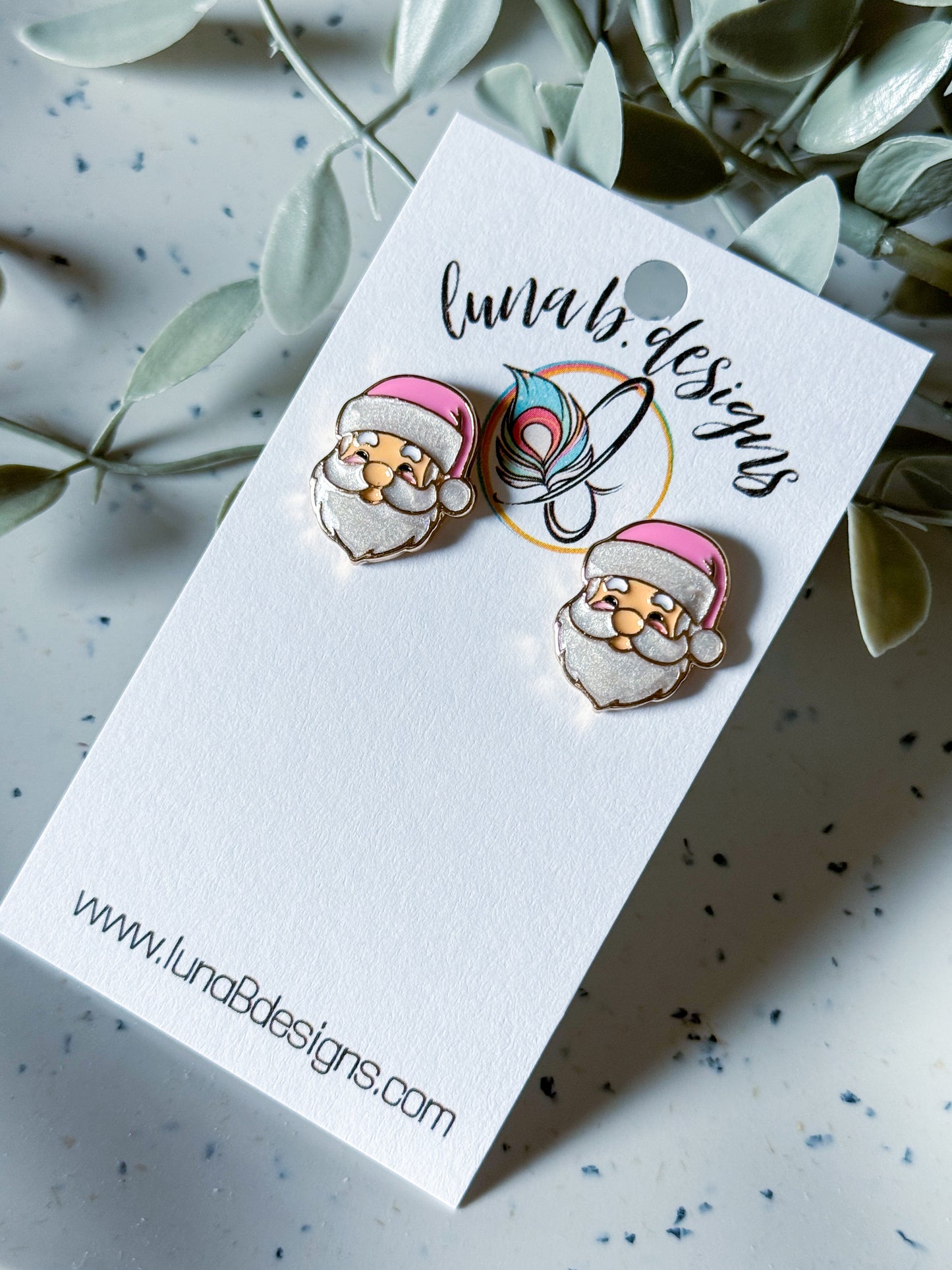 Christmas Collection Studs: Pink Santas
