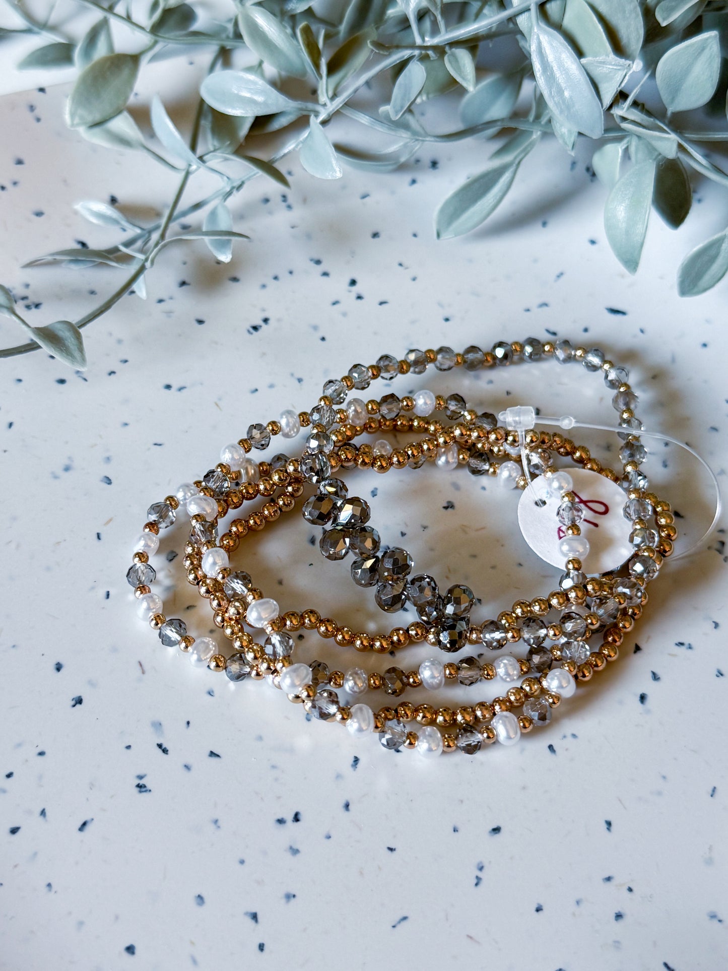 Bracelet Set- Grey/Pearl/Gold