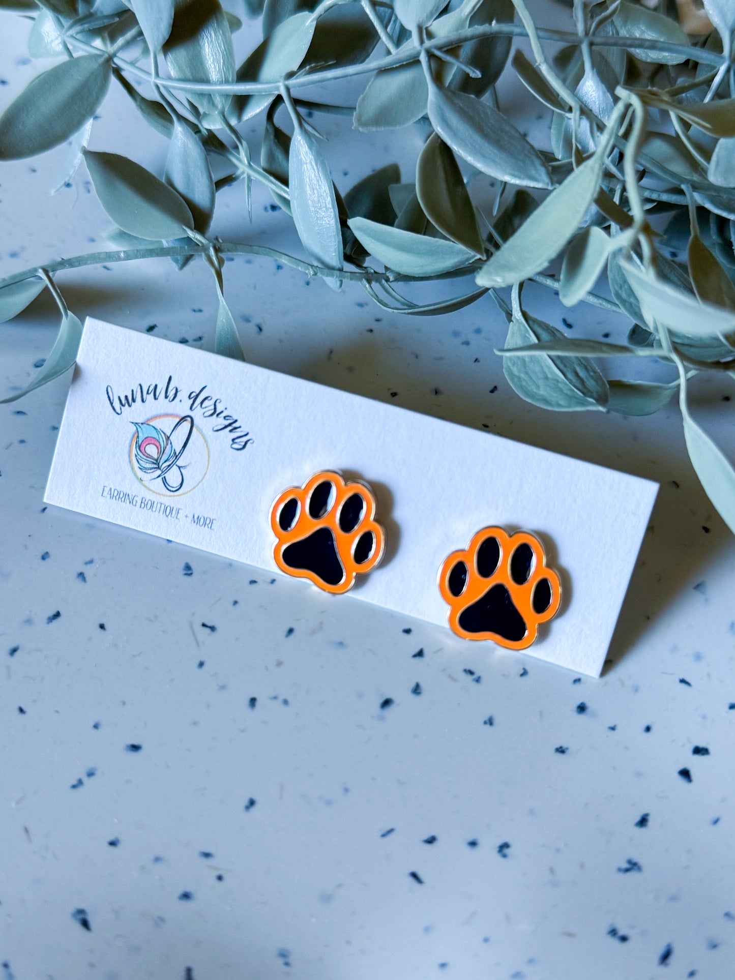 Paw Studs: Orange & Navy