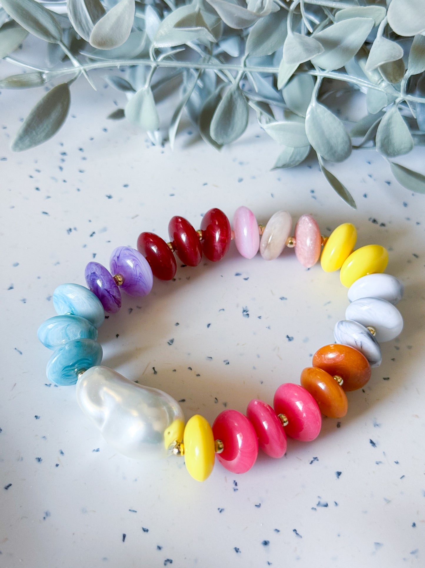 Beaded Bracelet w/ Baroque Pearl- Multi (large)