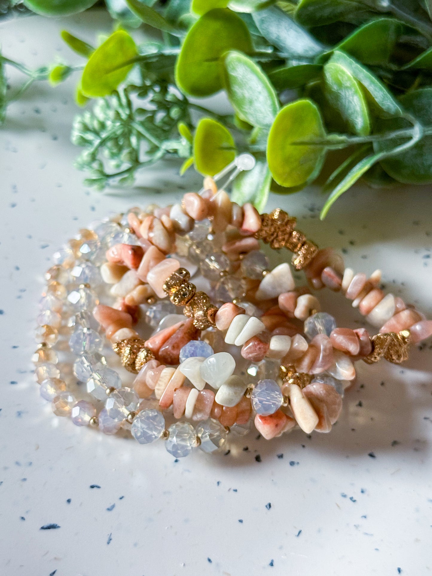 Natural Stone Beaded Stretch Bracelets (Rose)
