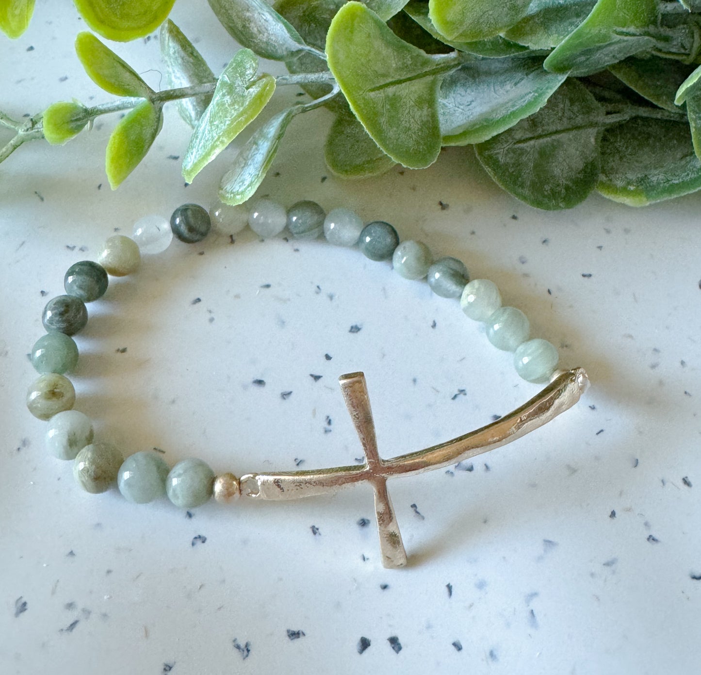 Beaded Cross Bracelet (Green)