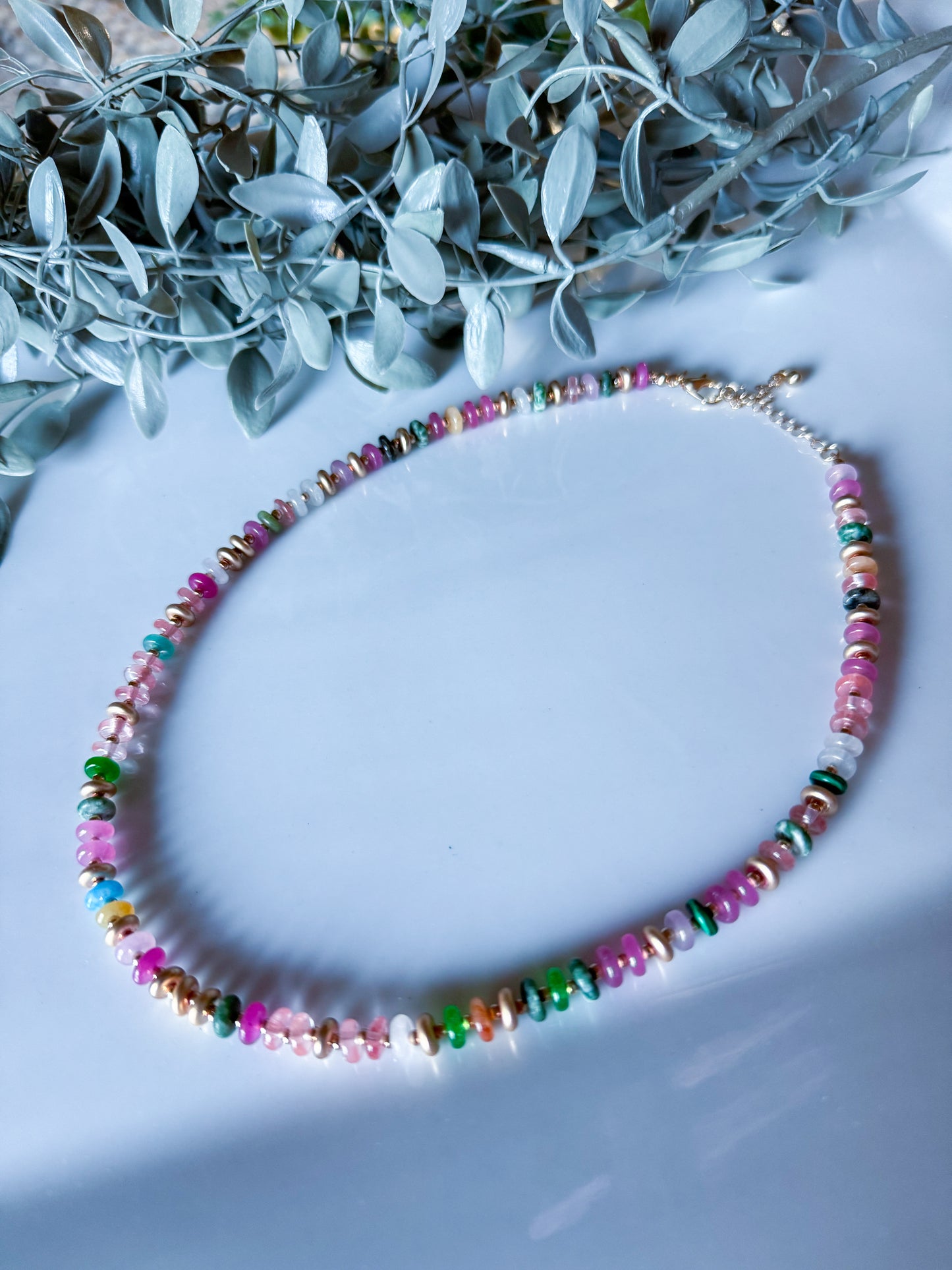 Candy Stone Beaded Necklace w/ Gold
