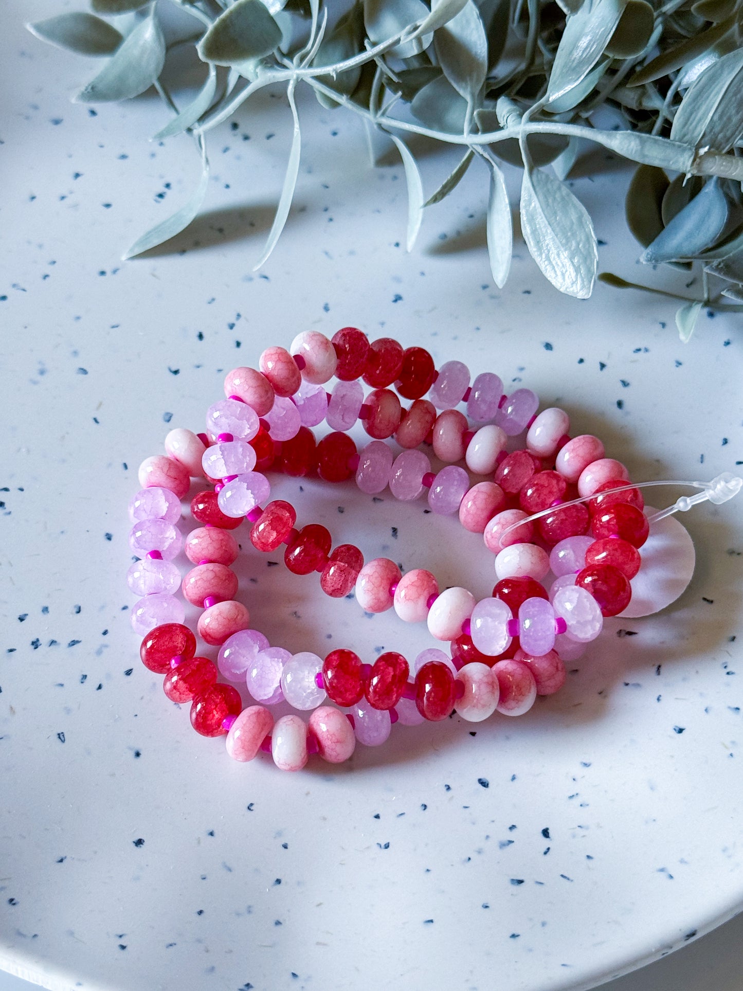 Cracked Stone Beaded Bracelets - Pink