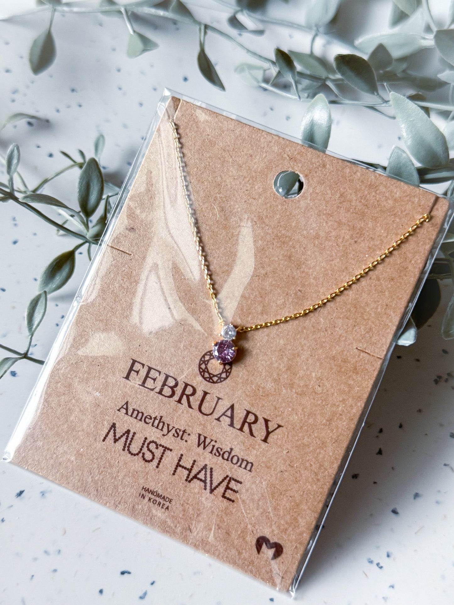 February Birthstone Necklace - Gold Dipped (16”)