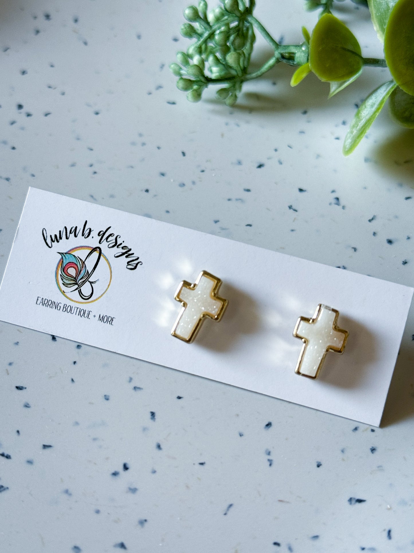 Druzy Cross Studs