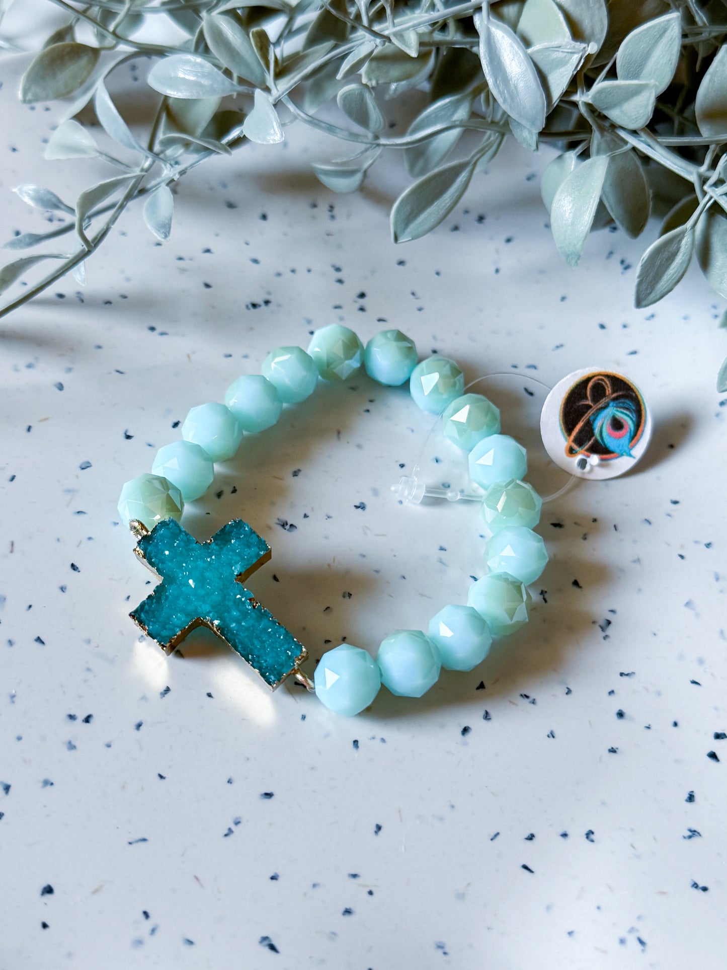 Druzy Cross Bracelet - Blue