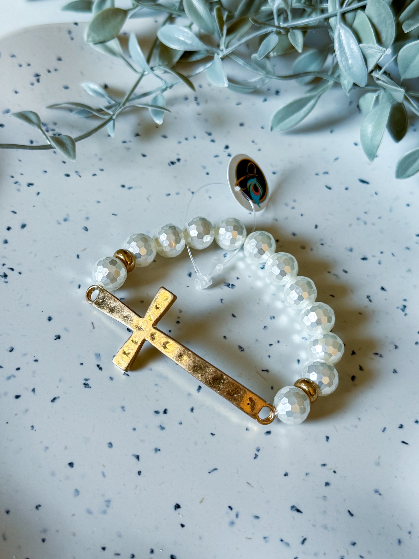 Cross Bracelet- Pearl/Gold