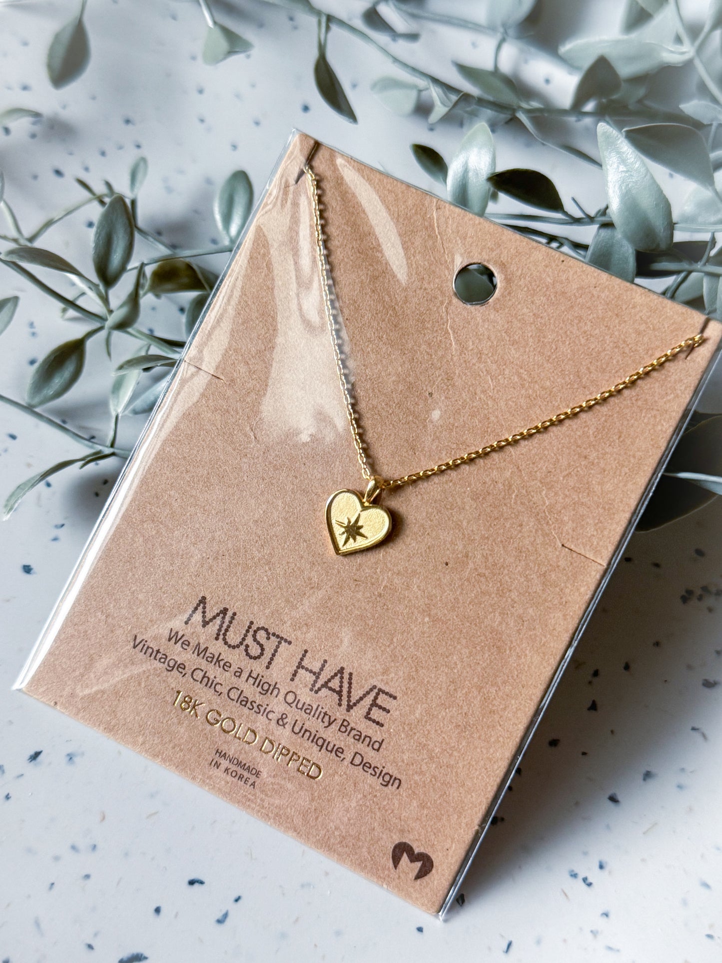 North Star Heart Necklace - Gold Dipped (16”)