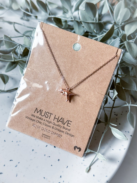 Dino Necklace - Rose Gold Dipped (16”)