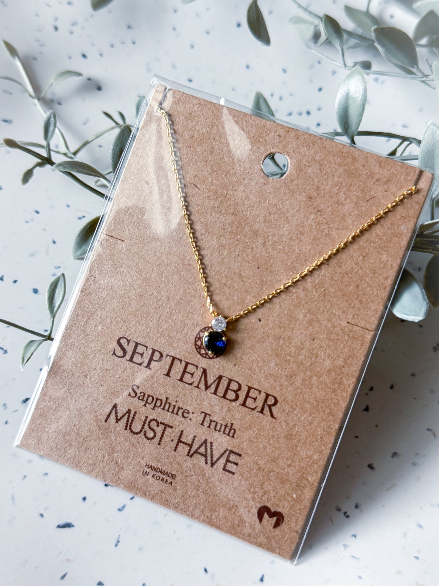 September Birthstone Necklace - Gold Dipped (16”)