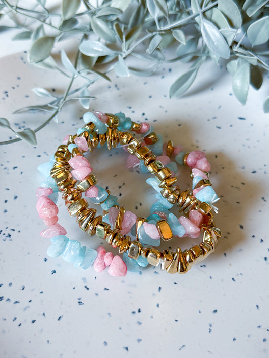 Bracelet Set- Blue/Pink/Gold