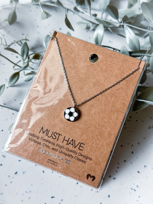 Soccer Necklace - Rhodium Plated (16”)