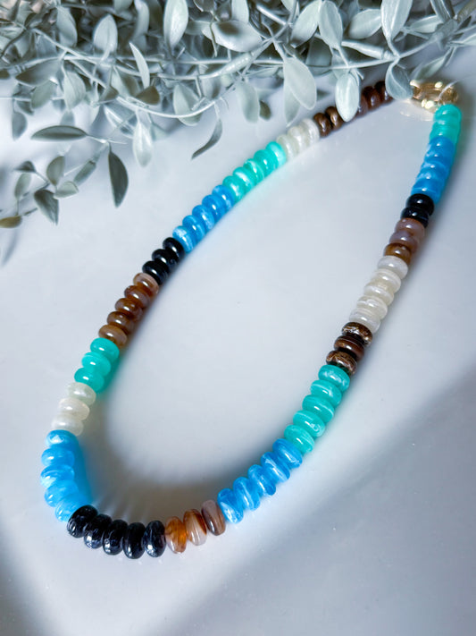 Marbled Acetate Stone Disk Necklace - Teal