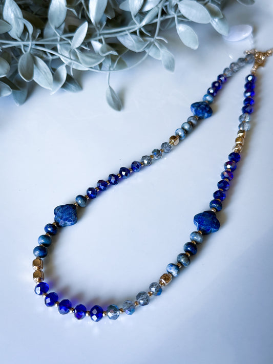 Beaded Necklace with Stone Clover Accents