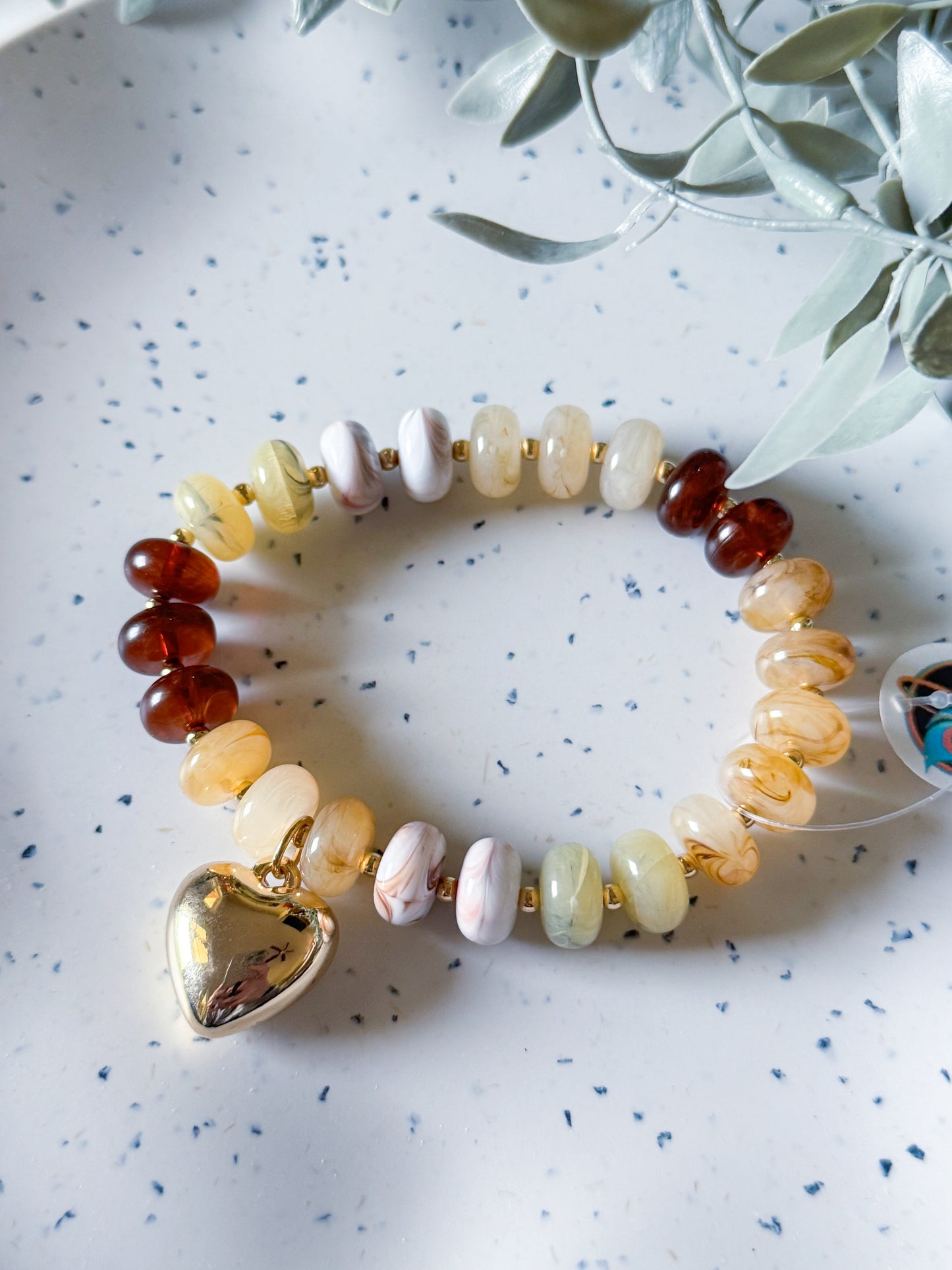 Beaded Bracelet w/ Gold Heart - Brown (large)