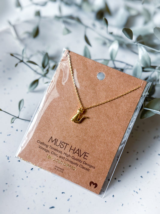 Cat Necklace - Gold Dipped (16”)