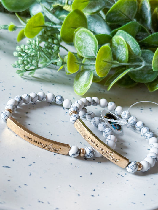 Cross Bracelet - Howlite/Gold