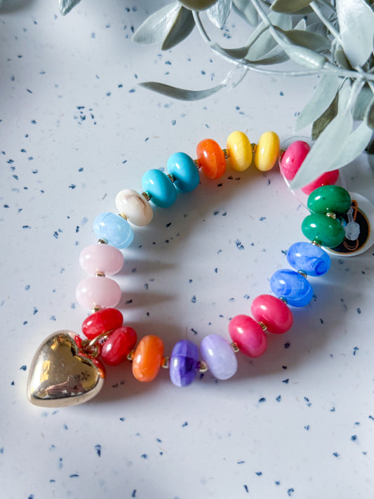 Beaded Bracelet w/ Gold Heart - Multi (large)