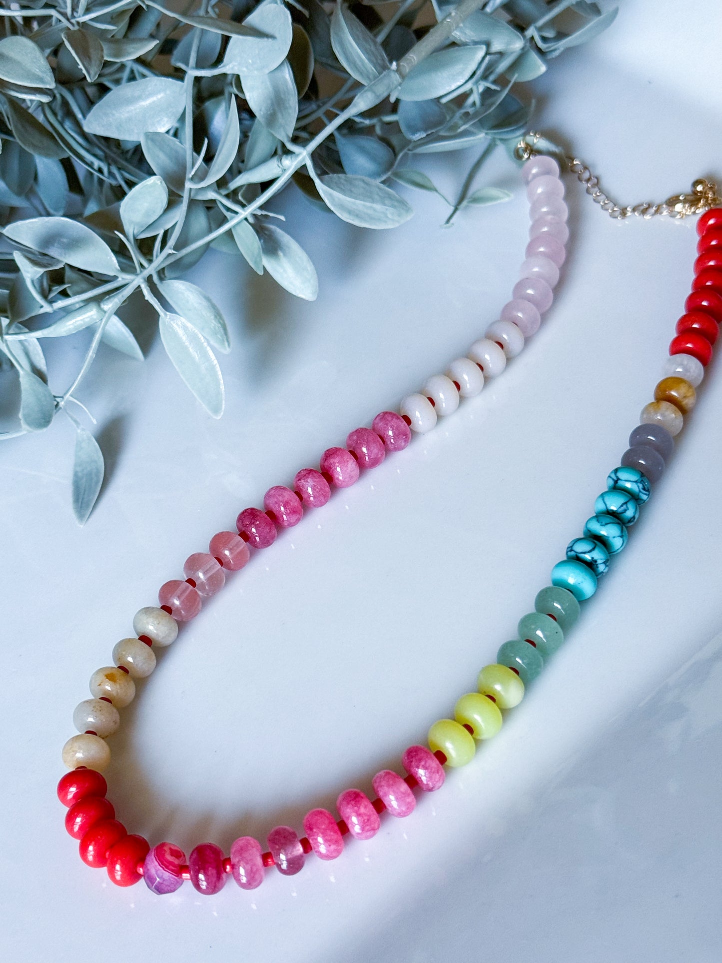 Candy Stone Beaded Necklace - Red
