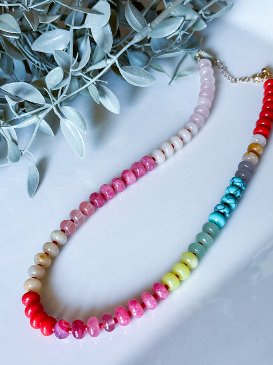 Candy Stone Beaded Necklace - Red