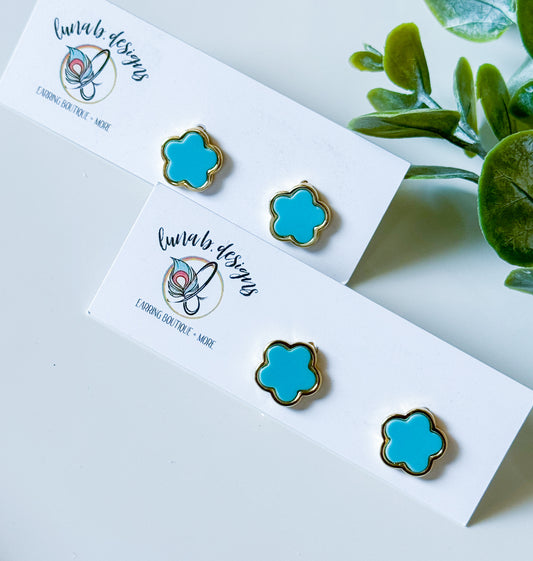 Teal Flower Studs