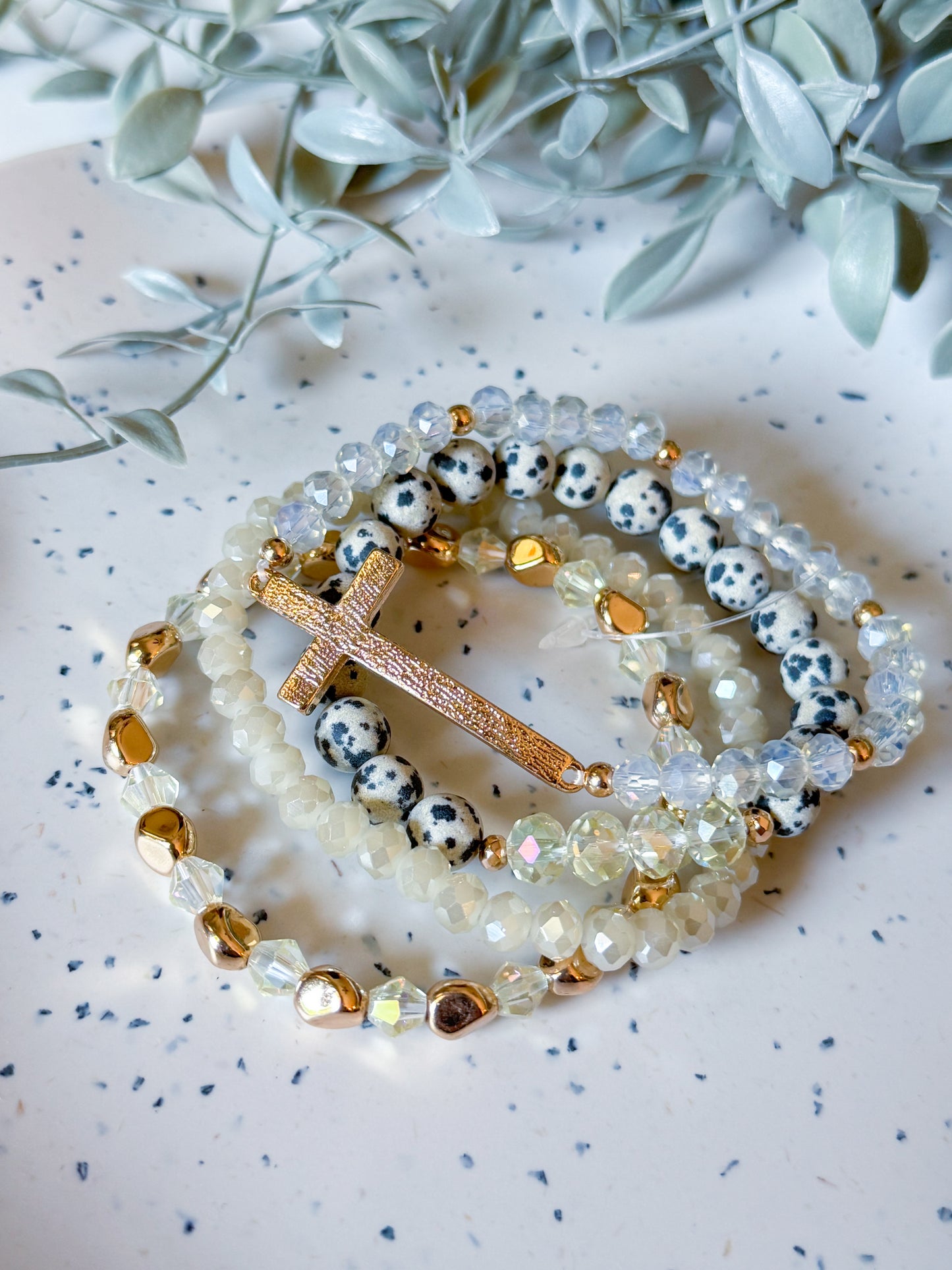 Cross Bracelet Set - Dalmatian/Gold