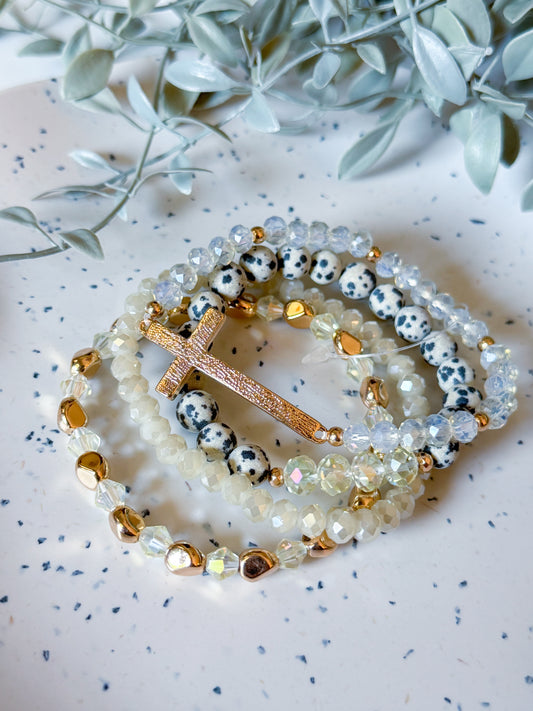 Cross Bracelet Set - Dalmatian/Gold