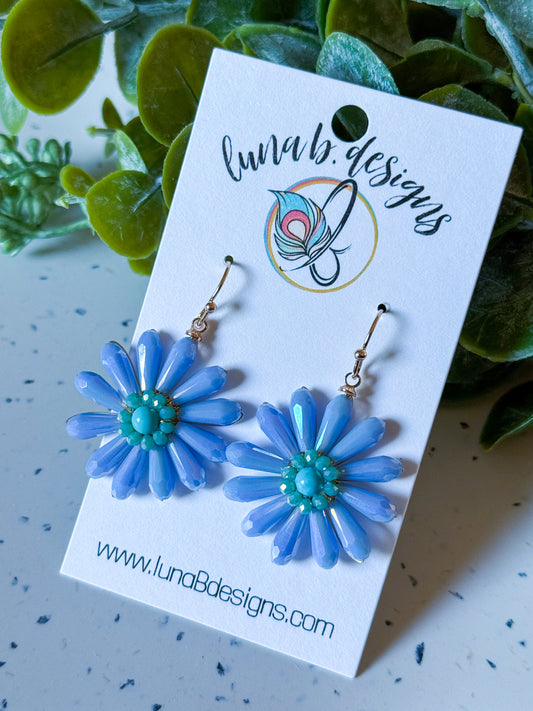 Beaded Flower Drops: Blue