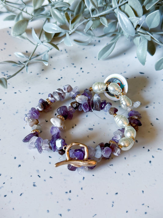 Bracelet Set- Pearl/Gold/Purple