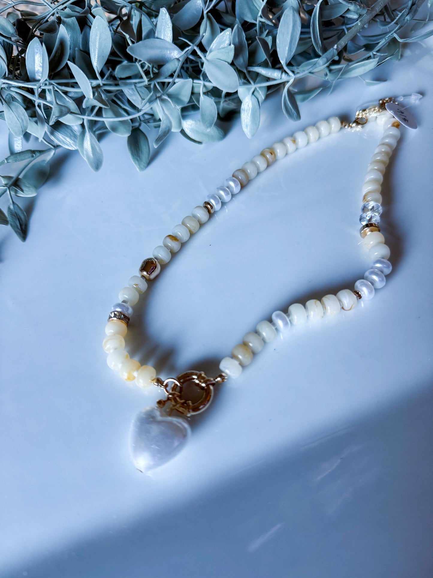 Pearl Heart Pendant Beaded Necklace - Ivory