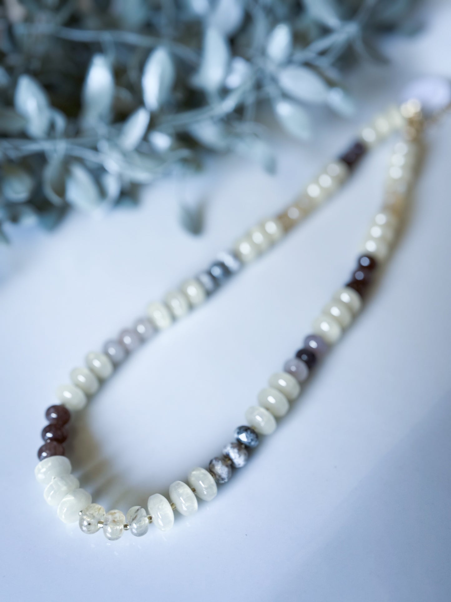 Stone & Disk Beaded Necklace - Natural
