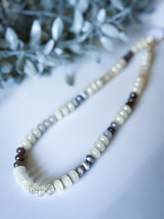 Stone & Disk Beaded Necklace - Natural