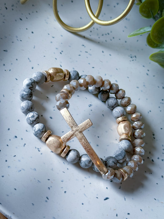 Cross Bracelet Set - Gray