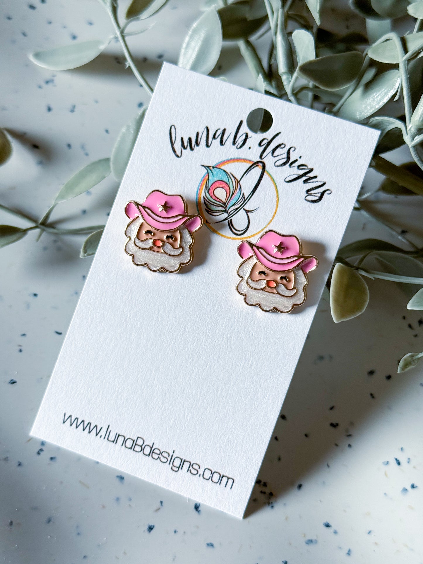 Christmas Collection Studs: Pink Cowboy Santas